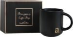 COLLECTIVE HOME - Black Monogram Ceramic Mugs, 15 oz Golden Initial Coffee Cups, Elegant Alphabet Tea Mugs, Personalized Halloween Mug with Gift Box, Perfect for Office and Home Décor (a) - Image 4