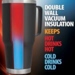 XPAC Double Vacuum Wall Stainless Steel Tumbler with Lid, 44 Ounce, Stainless Steel With Handle and Metal Straw, Black - Image 4