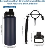 Volhoply 40 oz Insulated Water Bottles Paracord Handle, Stainless Steel Bottle with Spout Lid, Double Walled Vacuum Metal Travel Water Jug with Wide Mouth (Navy,1 Set) - Image 4
