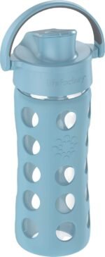 Lifefactory 12-Ounce Glass Water Bottle with Active Flip Cap and Protective Silicone Sleeve, Denim - Image 3