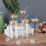 Birth Flower Tumbler with Lid And Straw Customized Birthflower Glass Water Bottle with Name Christmas Retirement Gifts for Best Friend July Flower Farmhouse 16oz Glass Mug - Image 8