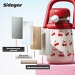 27 oz Insulated Tumbler with Flip Straw, Water Bottle with Handle and Lid, Kids Stainless Steel Vacuum Travel Mug, Leak-Proof, Cute Cups for Women School Birthday Gift, Cherry - Image 5
