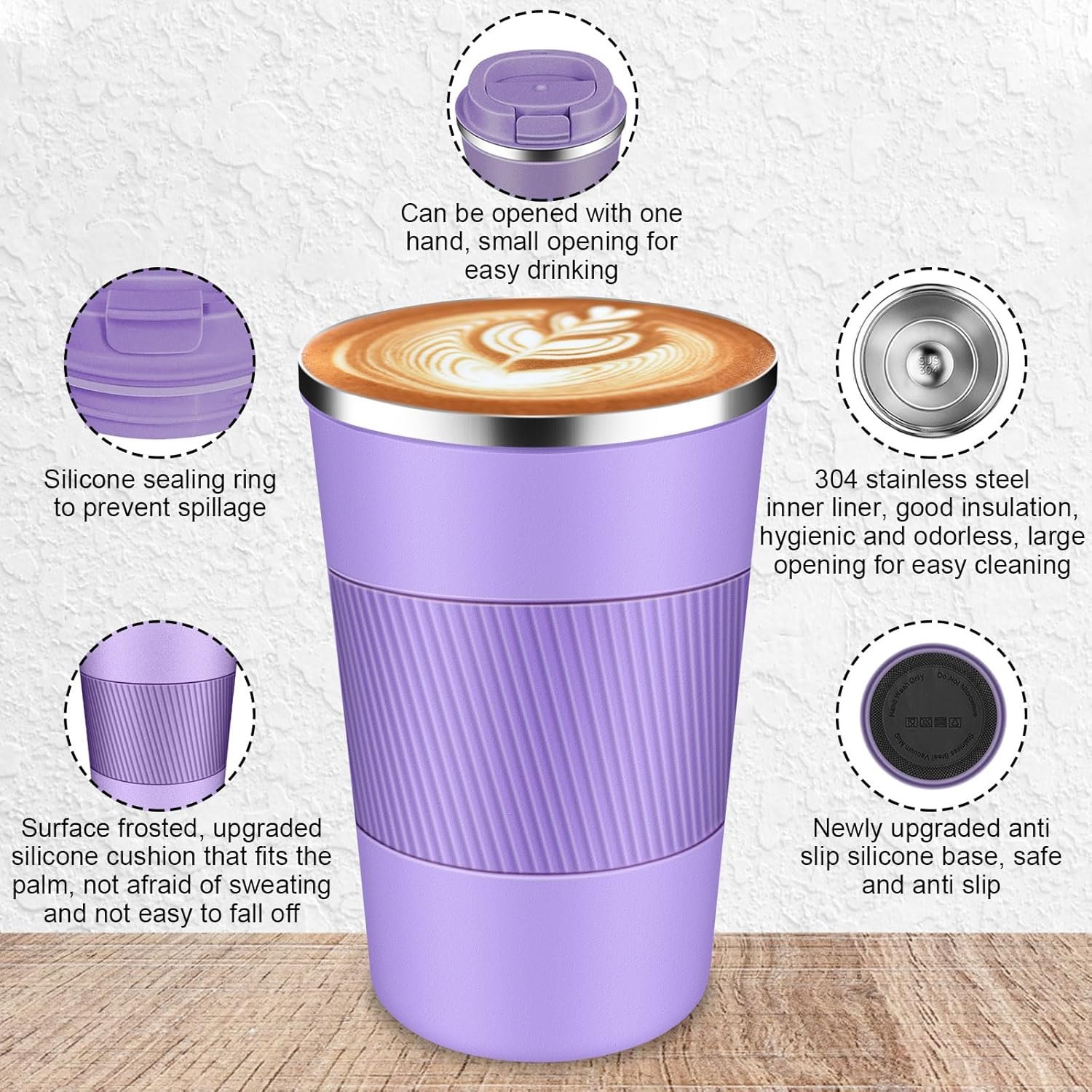 Insulated Travel Coffee Cup with Leak Proof Lid,To Go Camping Stainless Steel Vacuum Coffee Mug, Reusable Coffee Tumblers Hot & Cold Drinks Gifts Multiple Sizes and Colors - Image 3