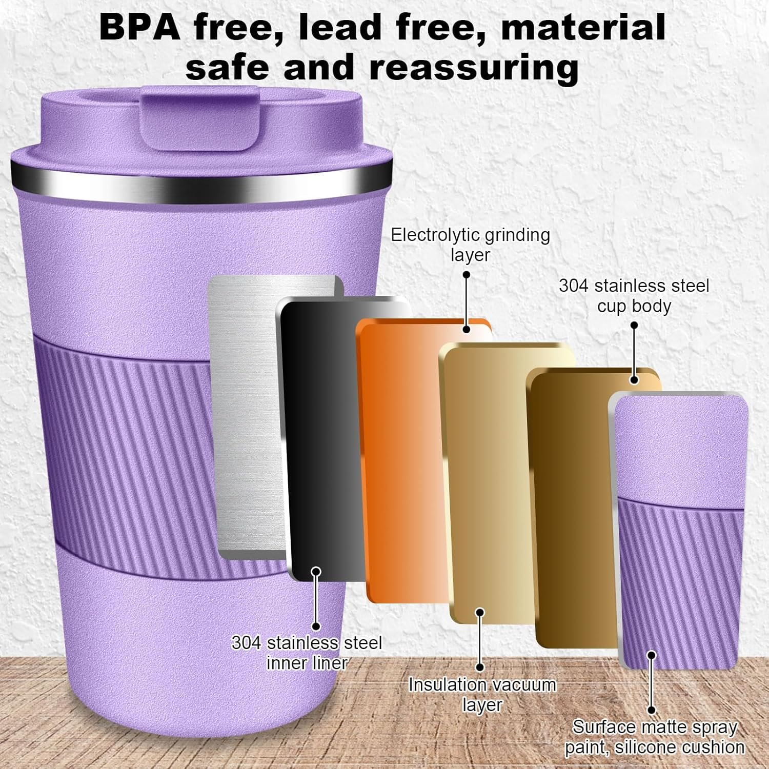 Insulated Travel Coffee Cup with Leak Proof Lid,To Go Camping Stainless Steel Vacuum Coffee Mug, Reusable Coffee Tumblers Hot & Cold Drinks Gifts Multiple Sizes and Colors - Image 4