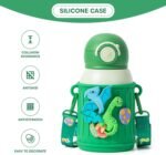 Kids Insulated Tumbler Set – 16oz Stainless Steel Water Bottle with Straw & Pour Lids, Screw-On Cup, Adjustable Strap, Silicone Sleeve & Charms – Leakproof BPA-Free Bottle for Boys & Girls - Image 4