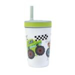 Nuby Thirsty Kids Flexstraw Stainless Steel Insulated Toddler Cup with Leak-Resistant Silicone Straw, Easy-Clean Valve & 12 oz Capacity – Travel Cup with Fun Prints, Monster Trucks - Image 3