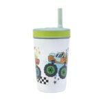 Nuby Thirsty Kids Flexstraw Stainless Steel Insulated Toddler Cup with Leak-Resistant Silicone Straw, Easy-Clean Valve & 12 oz Capacity – Travel Cup with Fun Prints, Monster Trucks - Image 4