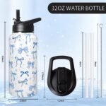 32oz Blue Bow Stainless Insulated Aater Water Bottle with Straw,Bow Gym Hiking Sports Coffee Mug Cup Water Bottles,Bow Gifts for Women,Bow Decor Stuff Accessories - Image 3