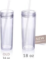 Cupture Skinny Acrylic Tumbler Cups with Straws - 18 oz, 8 Pack (Clear) - Image 3