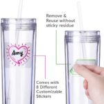 Cupture Skinny Acrylic Tumbler Cups with Straws - 18 oz, 8 Pack (Clear) - Image 4