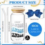 Hushee 6 Set Class of 2026 Senior Night Gifts 16 oz Glass Water Bottle with Lids Straws Glitter Bow Straw Topper Senior 2026 Tumbler Graduation Gift for Her Women Team Coach Player(Blue) - Image 3