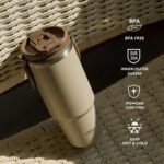 TYESO Tumbler with Flip Straw & Sip Lid, Vacuum Insulated Water Bottle, Double Wall Stainless Steel Coffee Cup Travel Mug Leak Proof (PINK, 30 OZ) - Image 5