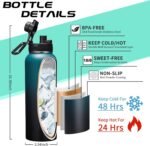 Vacuum Insulated Water Bottle 40oz - with Straw & Spout Lids, Paracord Handle, Shoulder Carrier Bag, Sport Stainless Steel,Double-Wall Metal Water Bottle Thermo Hydro Mug Flask - Image 5