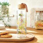 Cooksmart 500ml Glass Water Bottle | Eco Friendly Glass Bottle With Lid & Carry Handle | Glass Bottles For Office, Sports or On The Go - Bee Happy - Image 3