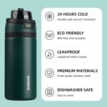 BJPKPK 17oz Insulated Water Bottle with 2-1 Straw Spout Lid, Stainless Steel Metal Water Bottles with Carry Handle, BPA Free, Leak-Proof, Fits in Car Cup Holder, Thermo for Sports,Army Green - Image 4