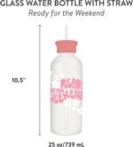 Studio Oh! New Aesthetic Glass Water Bottle with Straw & Silicone Coating 25oz, Reusable, Cute & Eco Friendly, Shatter-Resistant, Ready for the Weekend Design - Image 4