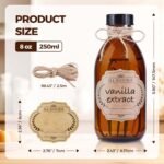 12 Pack, 8 OZ Amber Glass Bottles with Caps Leakproof Refilllable Empty Brown Boston Sample Dispensing Bottles for Homemade Vanilla Extract, Essential Oils, Potion, Juice, Ginger Shots, Liquids - Image 3