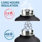 Half Gallon Water Bottle with Straw, 64 oz Water Bottle with Sleeve, Sports Insulated Large Water Jugs for Drinking, Stainless Steel Wide Mouth Water Flask for Gym Camping, Black and Gray - Image 3