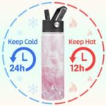 22oz Stainless Steel Bottles with 3 Lids Sport Insulated Water Bottle,Marble Blossom - Image 3