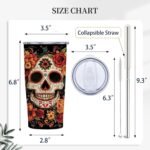 Sugar Skull Rose 20 oz Tumbler, Insulated Stainless Steel, Day of the Dead Halloween Travel Mug, Sugar Skull Gifts for Women & Men, Spooky Witchy Hot & Cold Drink Cup for Christmas & Birthday - Image 5