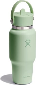 Hydro Flask Travel Water Bottle - Insulated Stainless Steel - Wide Straw Lid, Non Spill, Leakproof in 24 Oz Aloe Green - Image 3