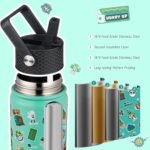 BJPKPK Insulated Water Bottle with Straw Lid, 15 oz Stainless Steel Metal Water Bottles, Reusable Leak Proof BPA Free Water Bottles, Cups, Thermo, Spring Party-Green - Image 4