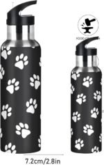 AUUXVA Sports Water Bottles Dog Paw Print Black White Vacuum Insulated Stainless Steel Water Bottle with Straw Lid for Travel Fitness Outdoor Sports Gym, 20 oz - Image 3