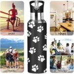 AUUXVA Sports Water Bottles Dog Paw Print Black White Vacuum Insulated Stainless Steel Water Bottle with Straw Lid for Travel Fitness Outdoor Sports Gym, 20 oz - Image 4