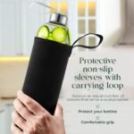 18oz Glass Water Bottles – Pack of 4 Nylon Protective Sleeves, Airtight Screw Top Lids, Portable Carrying Loops - Lead, PVC and BPA Free - Water, Milk, Smoothie, Juice Beverage Glasses (4) - Image 5