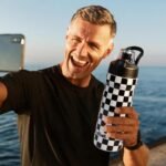 Magnetic Water Bottle with Straw 18 oz - Stainless Steel Insulated Tumbler for Gym & Bike (Fits Holders) - Leak Proof Pop-Up Lid, 2-in-1 Sip or Chug, Handle & Cute Black Checkered Print - Image 5