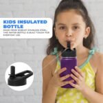 Hydrate Kids Water Bottle – 14oz Insulated Thermal Tumbler with Leak-Proof Folding Straw Lid – Keeps Drinks Cold or Warm for 6–12 Hours – Durable, BPA-Free – Easy Carry – Dark Purple - Image 3