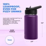 Hydrate Kids Water Bottle – 14oz Insulated Thermal Tumbler with Leak-Proof Folding Straw Lid – Keeps Drinks Cold or Warm for 6–12 Hours – Durable, BPA-Free – Easy Carry – Dark Purple - Image 4