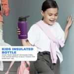 Hydrate Kids Water Bottle – 14oz Insulated Thermal Tumbler with Leak-Proof Folding Straw Lid – Keeps Drinks Cold or Warm for 6–12 Hours – Durable, BPA-Free – Easy Carry – Dark Purple - Image 5
