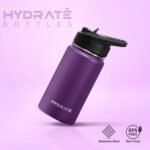 Hydrate Kids Water Bottle – 14oz Insulated Thermal Tumbler with Leak-Proof Folding Straw Lid – Keeps Drinks Cold or Warm for 6–12 Hours – Durable, BPA-Free – Easy Carry – Dark Purple - Image 6