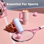 CAROTE 2-Pack Insulated Stainless Steel Water Bottles with Handle, Travel Tumblers with Straw for Sports & Daily, 34 oz Heart Paradise Straw Tumbler Set of Two (Pink & Blue) - Image 4