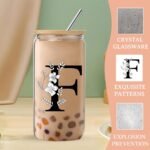 Monogrammed Initial Glass Cup with Lids and Straws, Personalized Gift Set with Doll, 16 Oz Ice Coffee Cup for Women, Birthday Christmas Mothers Day Gift for Her, F - Image 4