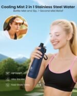 Stainless Steel Water Bottle Sport 24OZ - Misting & Drinking Insulated Function, Durable BPA-Free Safe, No Leak with Handle and Lid for Men Women, Camping Outdoor Kids Navy Blue - Image 3
