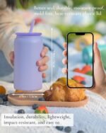 16oz Glass Cups With Lids and Straws, Stainless Steel Beer and Iced Coffee Cup, Smoothie Drinking Cup, Purple (Textured Matte Finish, Not Sublimatable) - Image 3
