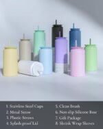 16oz Glass Cups With Lids and Straws, Stainless Steel Beer and Iced Coffee Cup, Smoothie Drinking Cup, Purple (Textured Matte Finish, Not Sublimatable) - Image 4