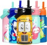 School Bus Water Bottle - Kids Water Bottle with Straw Lid - 12 Oz Insulated Stainless Steel Water Bottles for Kid Boys - Travel Cup for School Sports - Image 3