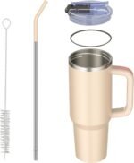 40 oz tumbler with handle and straw,Double Wall Vacuum Reusable Stainless Steel Insulated Water Bottle,With Leak Proof lid and Straw for Iced or Cold Beverages (Rose Quartz) - Image 3