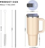 40 oz tumbler with handle and straw,Double Wall Vacuum Reusable Stainless Steel Insulated Water Bottle,With Leak Proof lid and Straw for Iced or Cold Beverages (Rose Quartz) - Image 4
