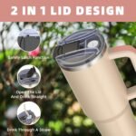 40 oz tumbler with handle and straw,Double Wall Vacuum Reusable Stainless Steel Insulated Water Bottle,With Leak Proof lid and Straw for Iced or Cold Beverages (Rose Quartz) - Image 5
