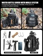 Tactical Half Gallon Water Bottle with Straw, 64 Oz Insulated Water Jug with Molle Water Bottle Holder, Stainless Steel Sport Bottle with 3 BPA Free Lids for Gym Workout Hiking (Black) - Image 4