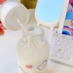 JHTPSLR Strawberry Bear Glass Bottle with Nipple Sippy 11oz Kawaii Water Bottle for Adults School Sports Office Cute Frosted Borosilicate Drinking Bottle Portable Jug (C) - Image 7