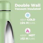 Volhoply 17oz Insulated Stainless Steel Water Bottle, Double Wall Vacuum Flask, Keeps Cold 24h & Hot 12h, Available in Packs of 1, 4, or 8（Green,1 Pack） - Image 4