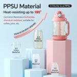 QWE Gym Large Plastic Water Bottle for women with lids and Straws&Handle,67oz,Heat-resisting,PPSU BPA Free, 1/2 half Gallon Water Jug Double drinking,leak proof, for Travel,Outdoors,Camping(Pink) - Image 4