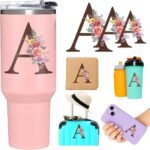 A Initial Monogram Floral Sticker – Set of 3 | Elegant Watercolor Name Letter Decals for Laptop, Tumbler, Journal | Personalized Gift for Girls, Women & Teens - Image 3