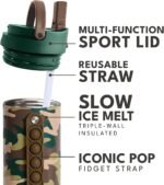 Elemental Iconic Kids Water Bottle for School - 100% Leak-Proof Insulated Water Bottles with Straw Lid & Pop-It Handle for Boys & Girls - Triple-Wall Insulated & BPA-Free, 20oz – Green Camo - Image 5