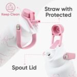 32 oz Pink Water Bottle, 2-in-1 Lid, Straw & Spout with Protected, Leak Proof, Keep Cold, Stainless Steel, Metal, Reusable, Handle, for Travel, Gym and School, Breeze Pink Bow - Image 3